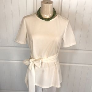 NWOT White, tie front, short sleeved top.